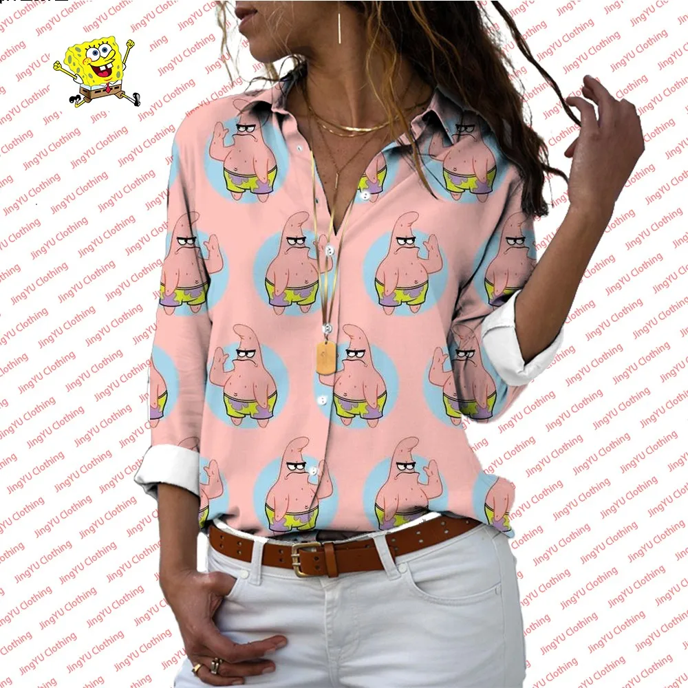 

Fashion Ms. 3D SpongeBob Ladies Casual Long -sleeved Shirts, Women's Spring and Summer/Autumn Clothing