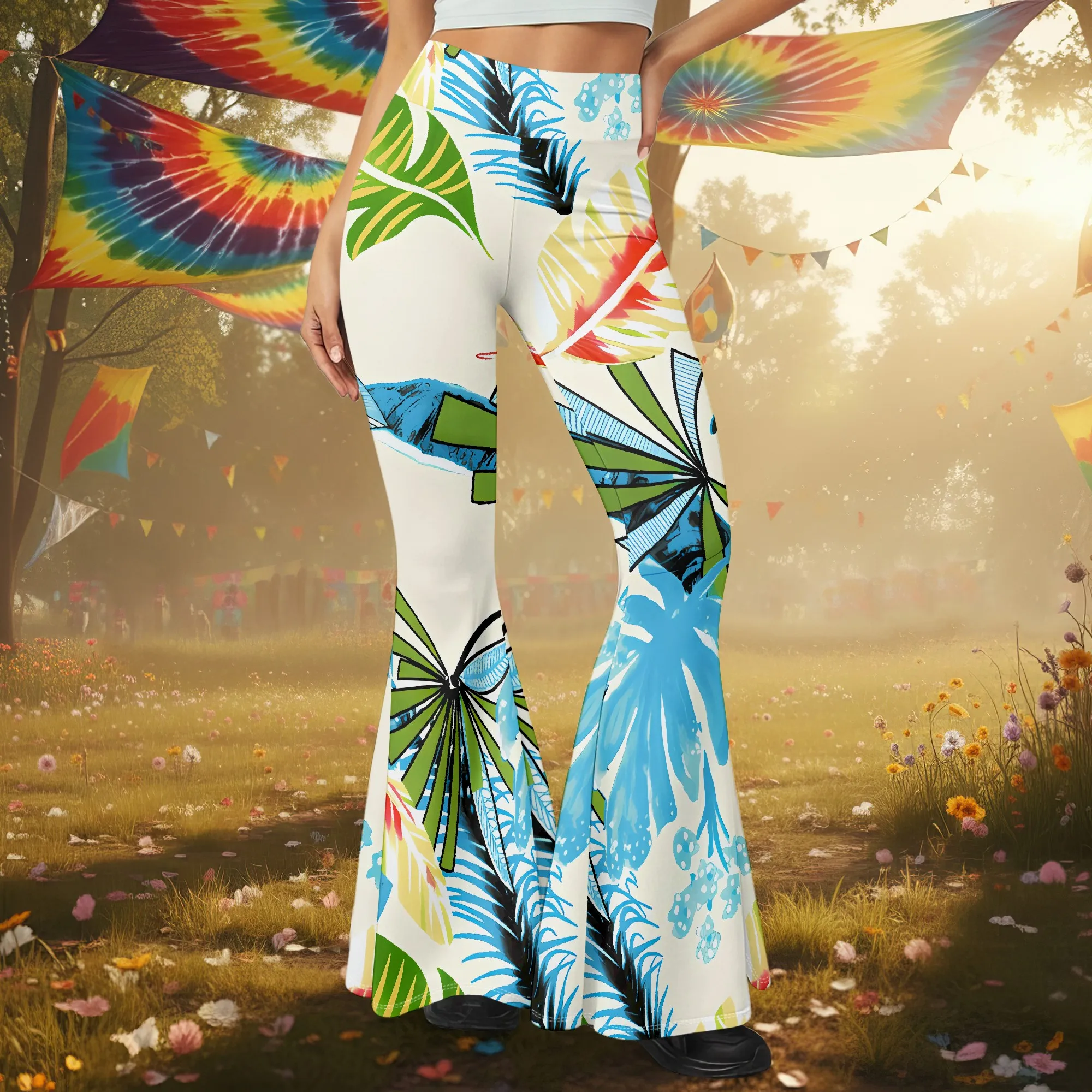 Damen-Freizeithose mit 3D-Druck für Frühling und Sommer, modische Schlaghose mit hoher Taille. – Detail 3