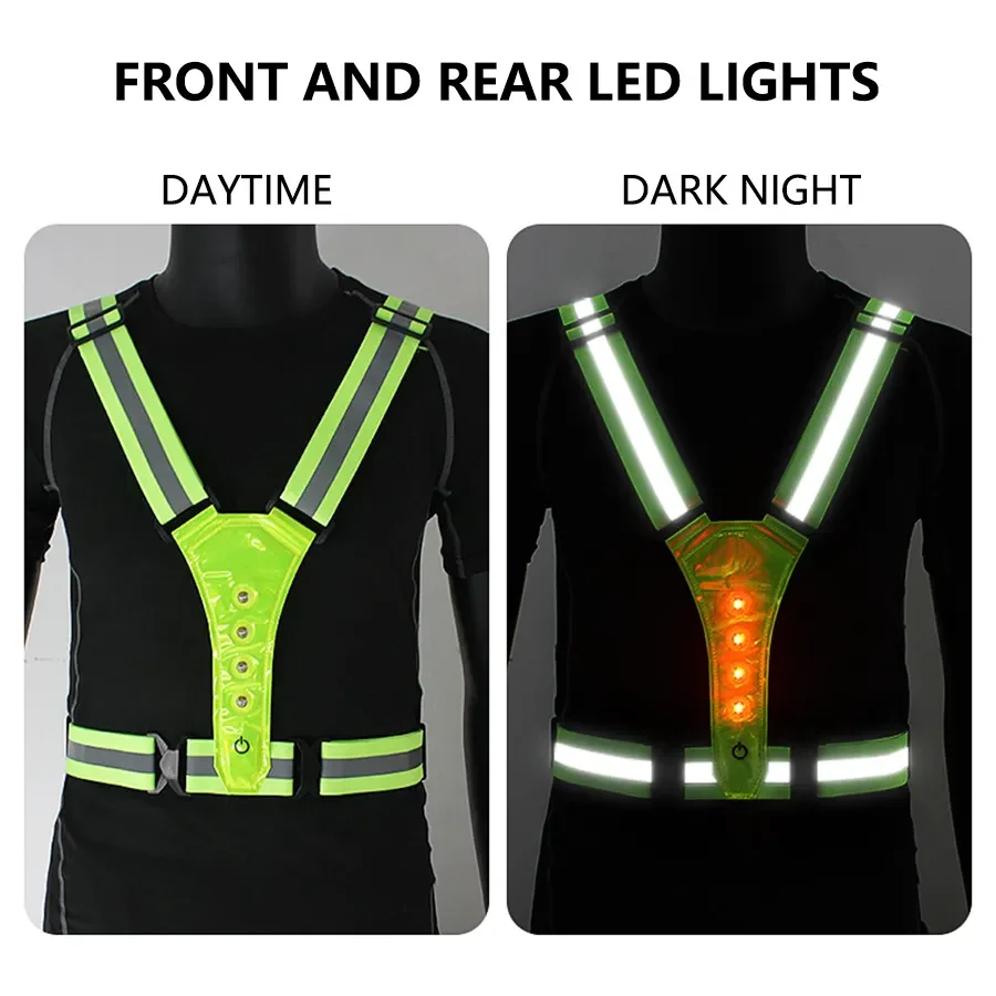Adjustable Elastic Flashing LED High Visibility Reflective Vest Outdoor Sports Cycling Safety Night Running Vest 3