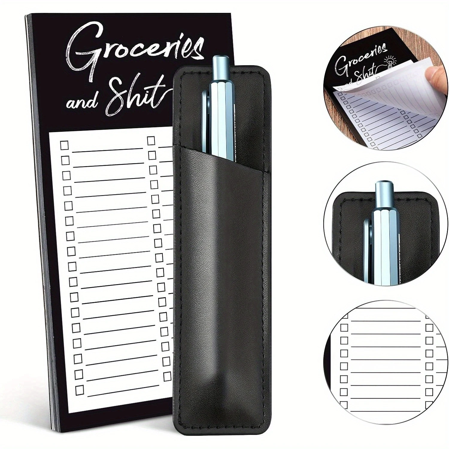 2 pcs/{1 Piece Magnetic Shopping List Notepad & 1 Piece Magnetic Pen Case} Fun Note Book, Magnet Refrigerator Notepad & Pen Case 2