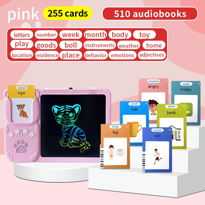 2 in 1 Talking Flash Cards Early Toys Preschool Learning Reading Machine LCD Drawing Board Graffiti Sketchpad Montessori Toys