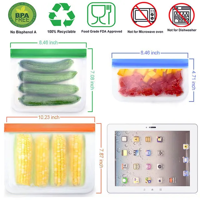 Ensemble de sacs de congélation réutilisables en Silicone, sans BPA, sac de stockage des aliments étanche, sac à déjeuner de collation Extra épais pour aliments, sac de stockage de plantes 2