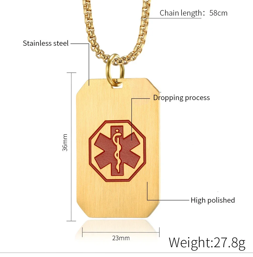 Customized DIY Medical Alert ID Necklace Dog Tag Pendant for Men Stainless Steel Matte ICE SOS Necklaces Personalized Jewelry 2