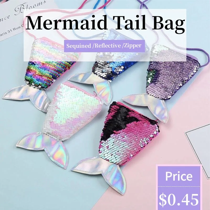 Coin Purse Women Mermaid Tail Sequins Girls Crossbody Bags Sling Money Change Card Holder Wallet Pouch For Kids Gifts