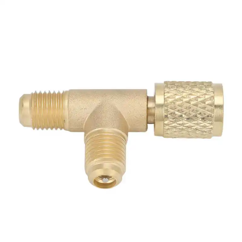 Quick Coupler Tee Adapter with Valve Core Brass 1/4in SAE Sturdy Structure Refrigerant Tee Adapter Fit for R22 R12 R134 air conditioner parts air conditioning adapter air conditioning accessories
