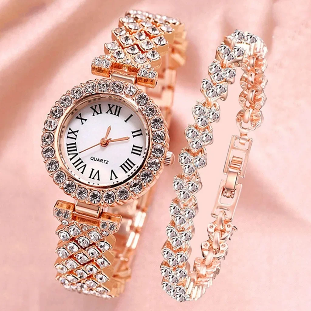 

Fashion Roman Diamond Watch for Women Watches 2024 Luxury Quartz Wristwatches Bracelet Set Diamond Steel Band Reloj Para Mujer