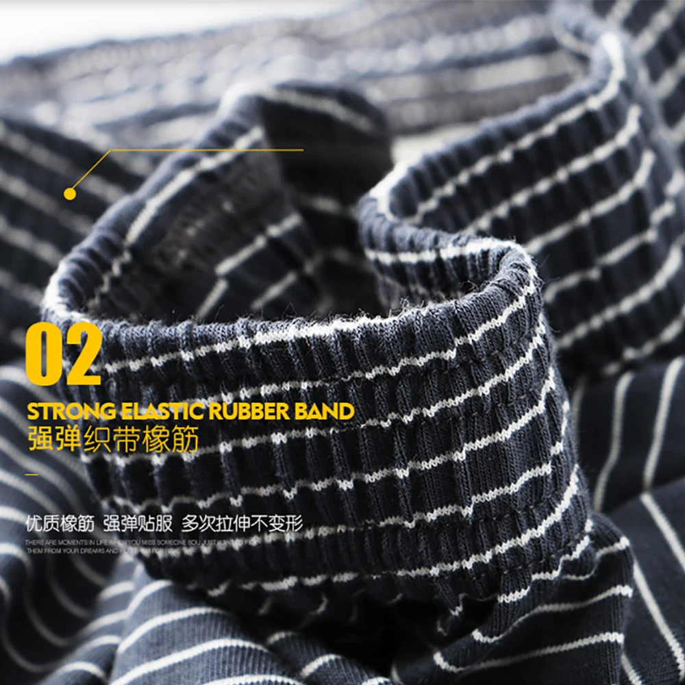 Cotton Striped Pajama Pants Men's Summer Panties Breathable Big U-crotch Boxers Plus Size Loose High Elastic Underwear 3PCS pajama pants