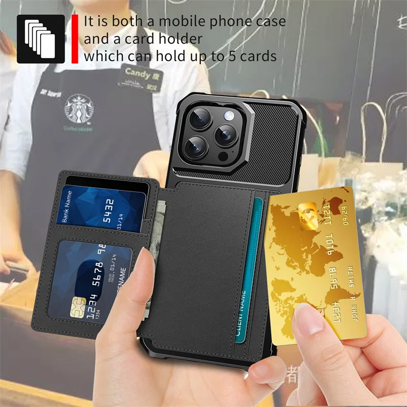 Luxury Leather Magnetic Card Slot Wallet Case with Shockproof Lens Protection