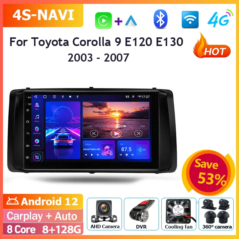 

Android 12 Car Radio Multimedia Player For Toyota Corolla 9 E120 E130 2003 - 2007 Navigation GPS Wireless Carplay Bluetooth Wifi