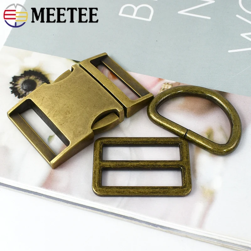 Meetee 금속 버클 사이드 릴리스 버클 트라이 글라이드 슬라이더 조정 걸쇠 D 링 백 스트랩 연결 후크 DIY 액세서리, 15-38mm, 1 세트