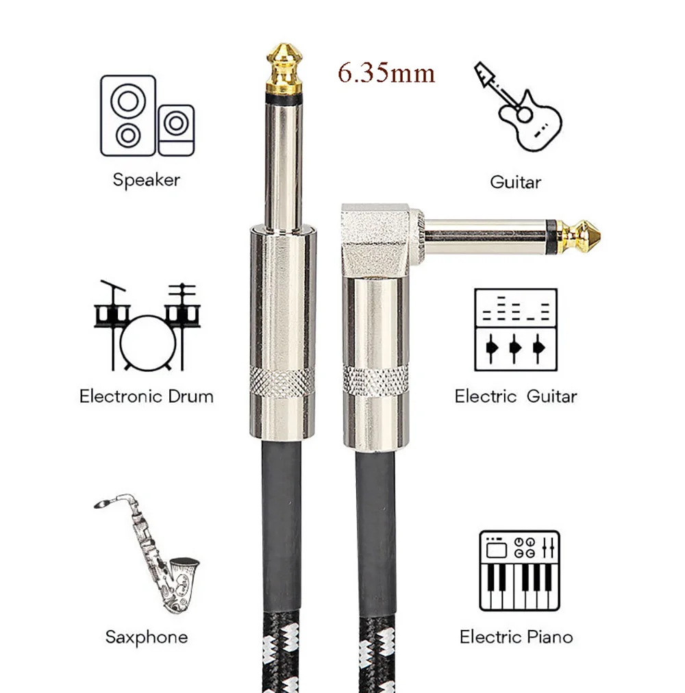 6.35mm Audio Cables TRS 1/4 inch 6.5mm Audio Cable For Electric Guitar Bass 1.5m 3m Gold Plated Shielded Low Noice Jack Cable - 2