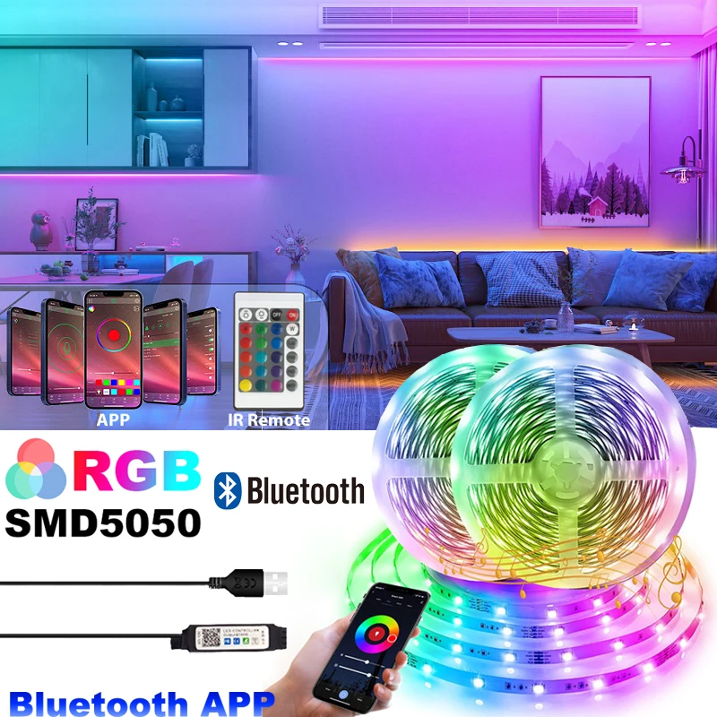 

Bluetooth LED Strips SMD5050 APP Control Color Change Tape for TV Backlight USB Strip Light with 24keys Bedroom Decoration DC5V