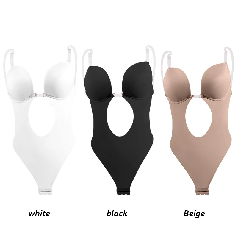 Bodysuit Shapewear Deep V-Neck Whole Body Shapers Backless Underwear Sexy Thong Women Wedding Slimming Leotard Push Up Corset