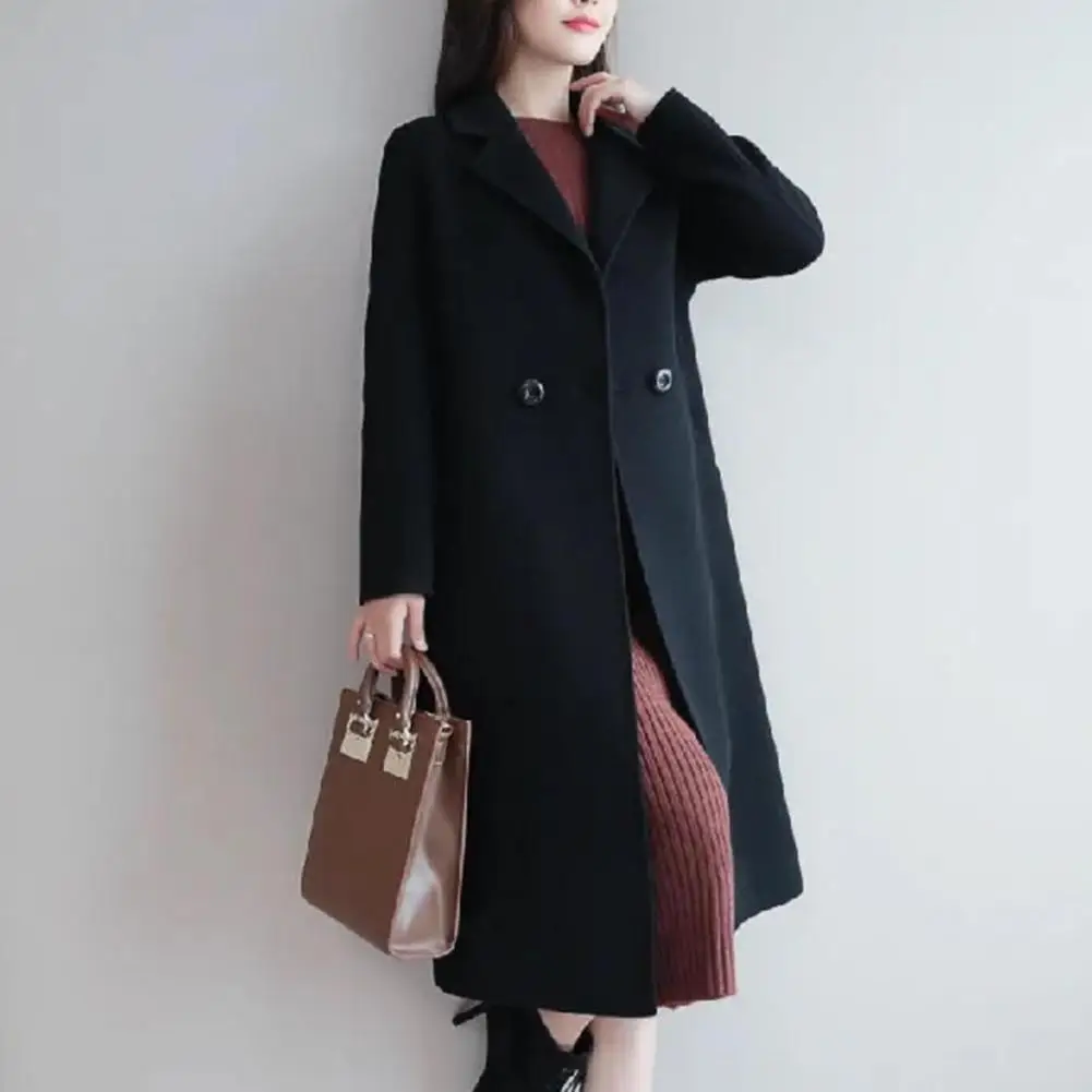 

Mid-length Woolen Coat Stylish Women's Woolen Coat Lapel Long Sleeve Two Buttons Pockets Autumn/winter Mid-length Cardigan