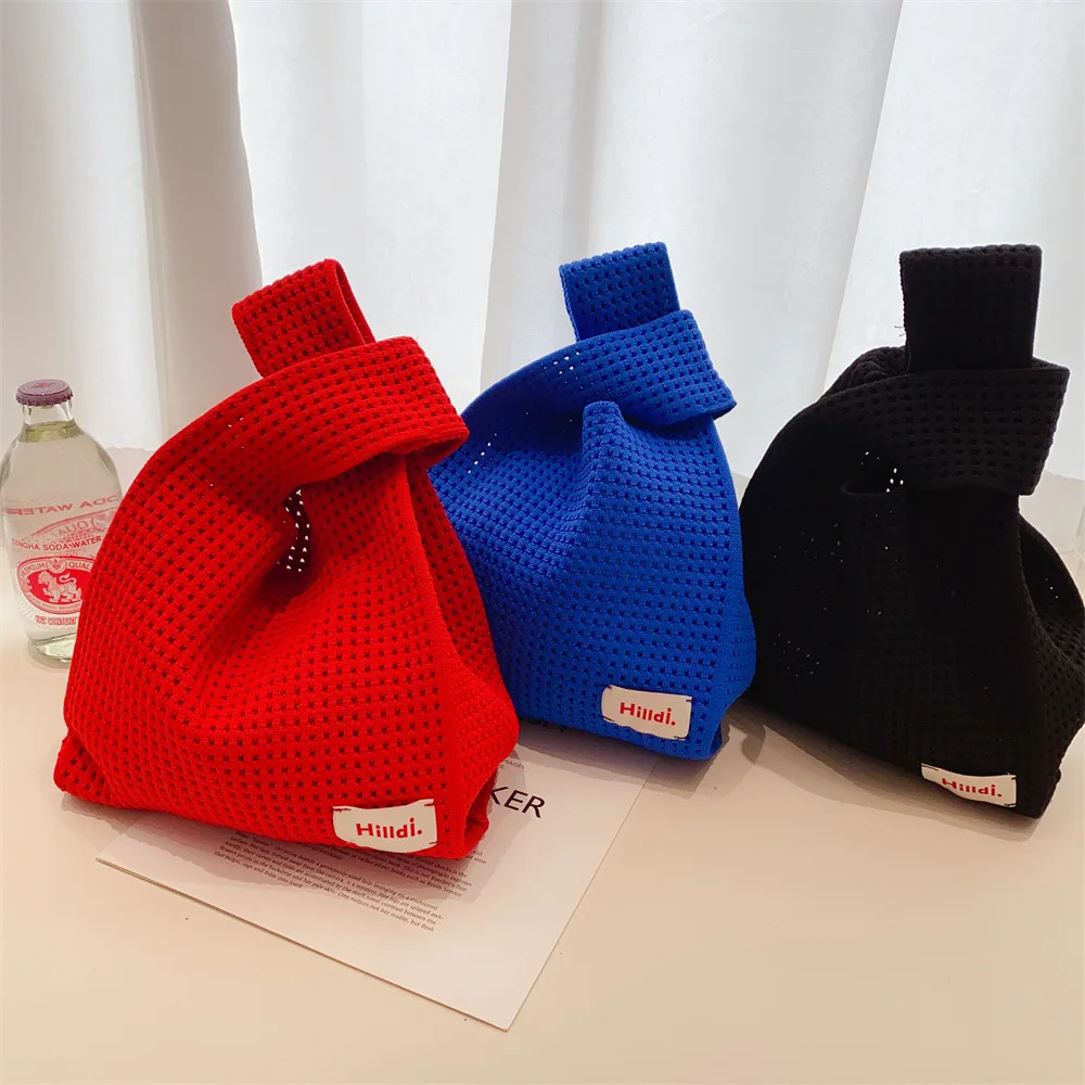 Summer Beach Y2K Solid Colorful Handbag Waffle Knit Small Tote Hollow Out Simple Minimalist Street Style Bag Trend Wholesale