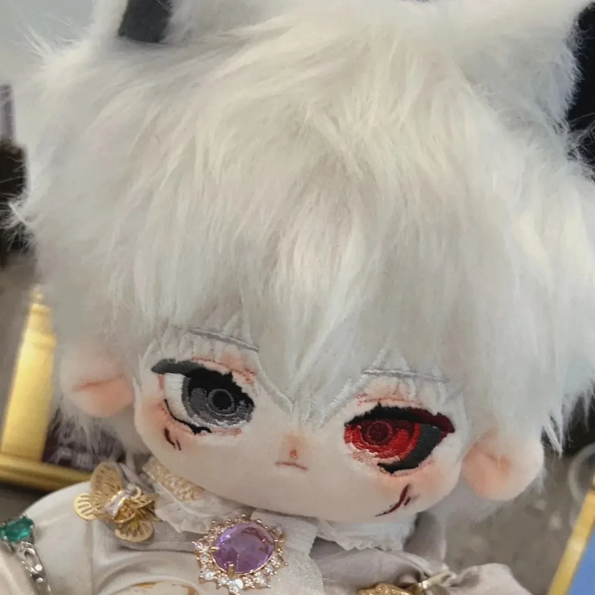 20cm Anime Attribute Kaneki Ken Handsome White Hair Cosplay Plush Doll Cotton Body Dress Up Clothes Outfit Stuffed Toys