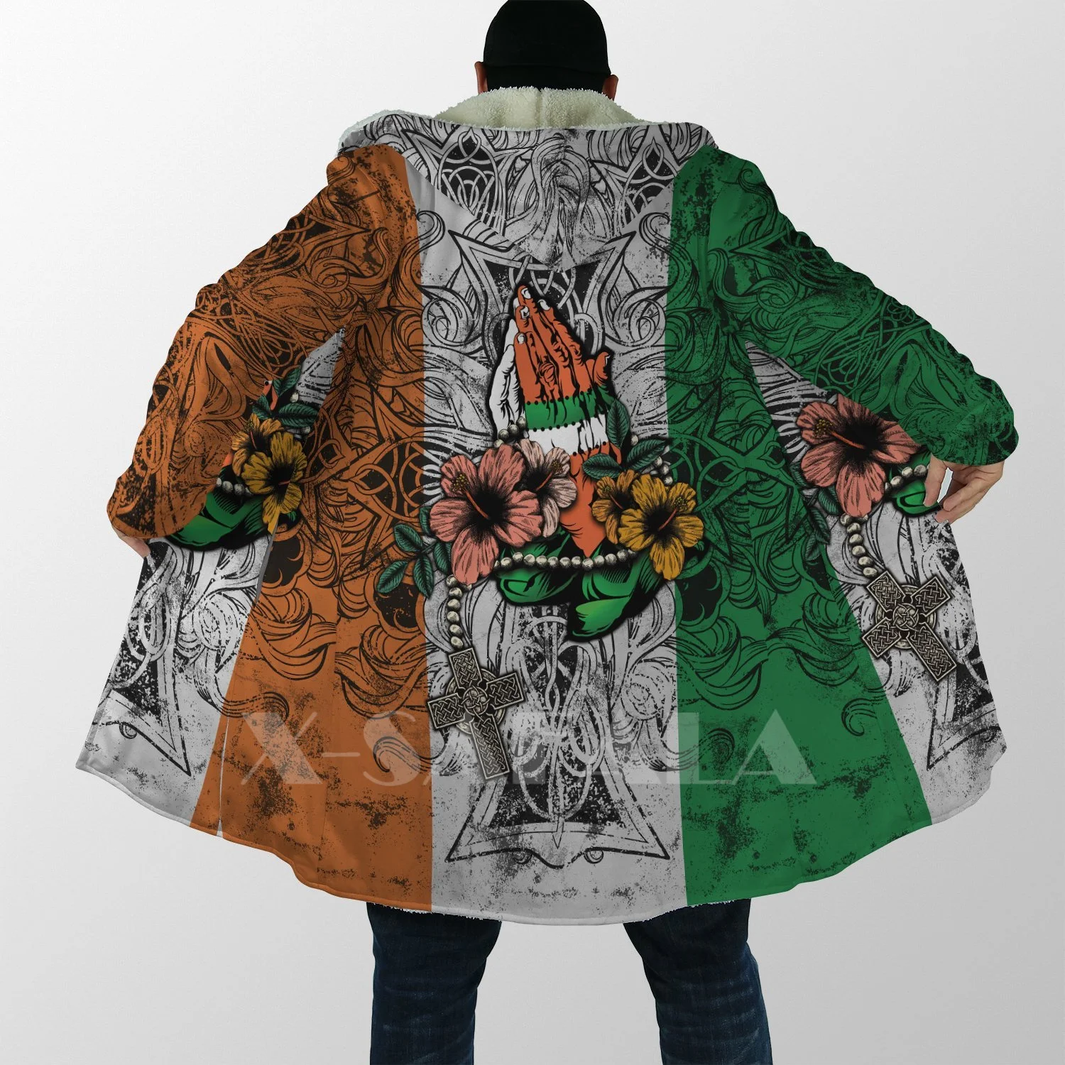 

Thick Warm Hooded Cloak for Women Men Celtic Tree Cloak Elephant Overcoat Coat Windproof Fleece Cape Robe Hooded Blanket-4