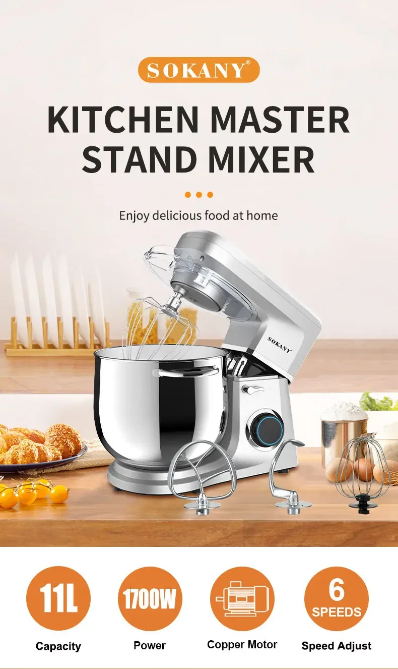 Description Picture 2 of itemHouselin Electric Stand Mixer 11-Litre, Dough Hook, Flat Beater Attachments, Splash Guard 6 Speeds with Whisk