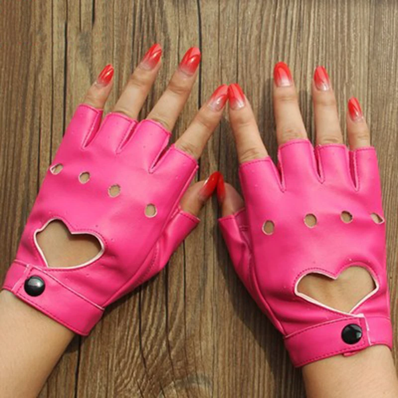 

1 Pair Leather Gloves Luvas Guantes Mujer For Women Girls Red Balck White Loving Heart Gloves