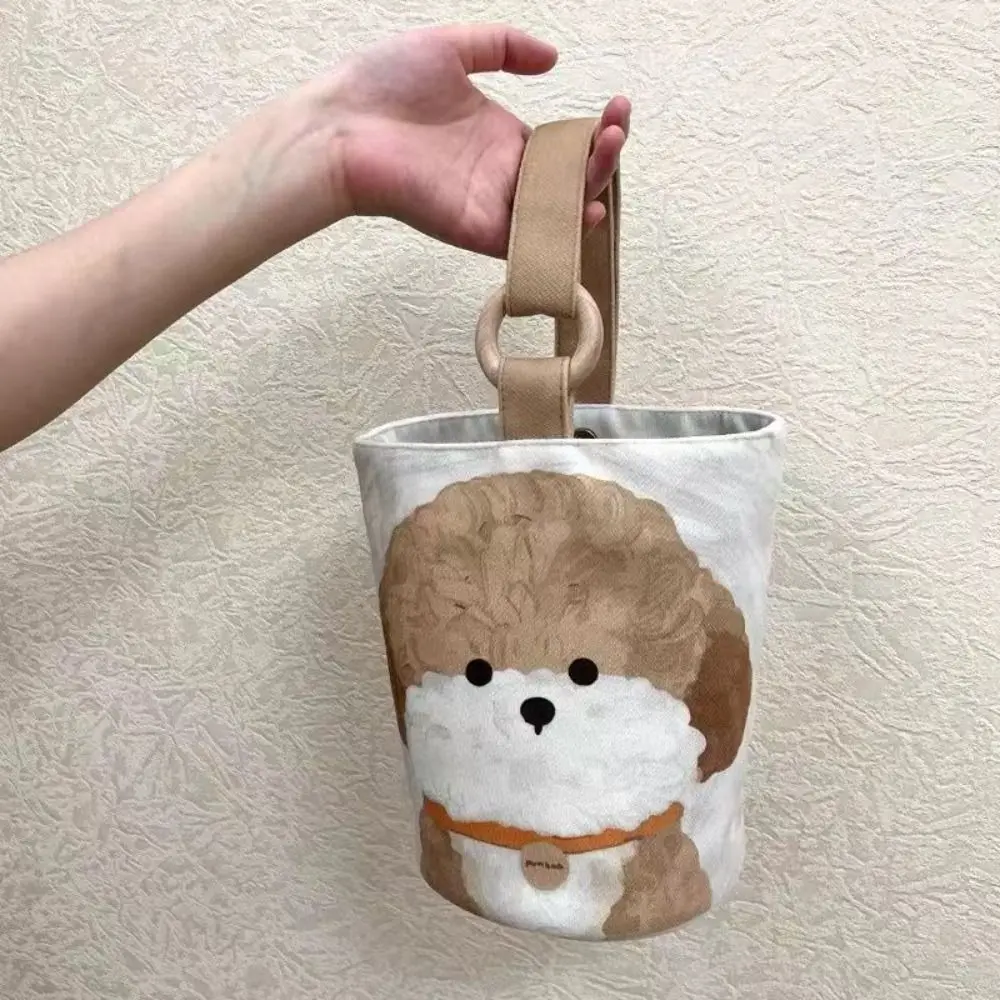 

Puppy Retro Bear Bucket Bag Simple Dog Korean Style Mummy Bag Lunch Bag Large Capacity Canvas Handbag Storage Bag