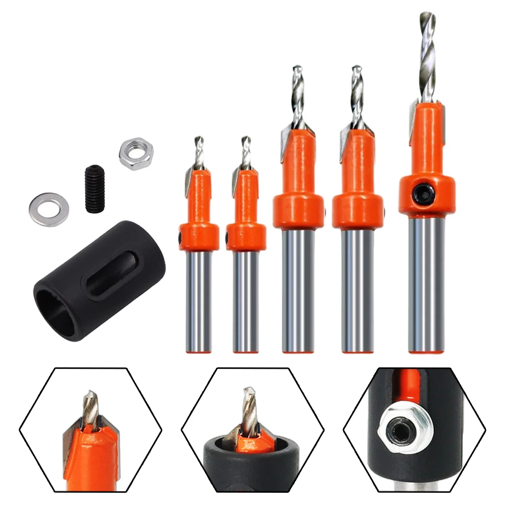 1pcs Woodworking Counterbor Drilling Cutter 8mm Round Shank Countersink Drill Bit Stopper Self Tapping Screw Taper Power Tools