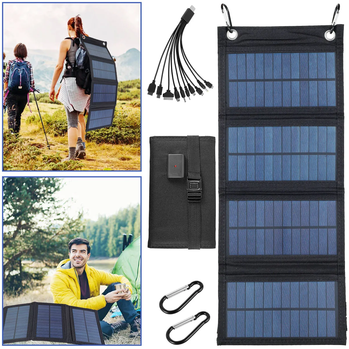100W Portable Solar Panel Charger for Phone Outdoor IP65 Waterproof USB Power