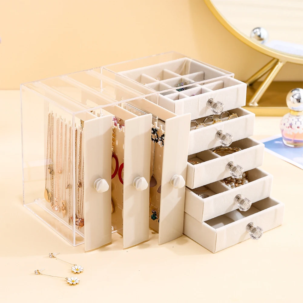 Earring Hanger Multifunctional Jewelry Holder Box with 4 Drawer Earring Organizer Box Large Capacity for Bedroom Dressing Table