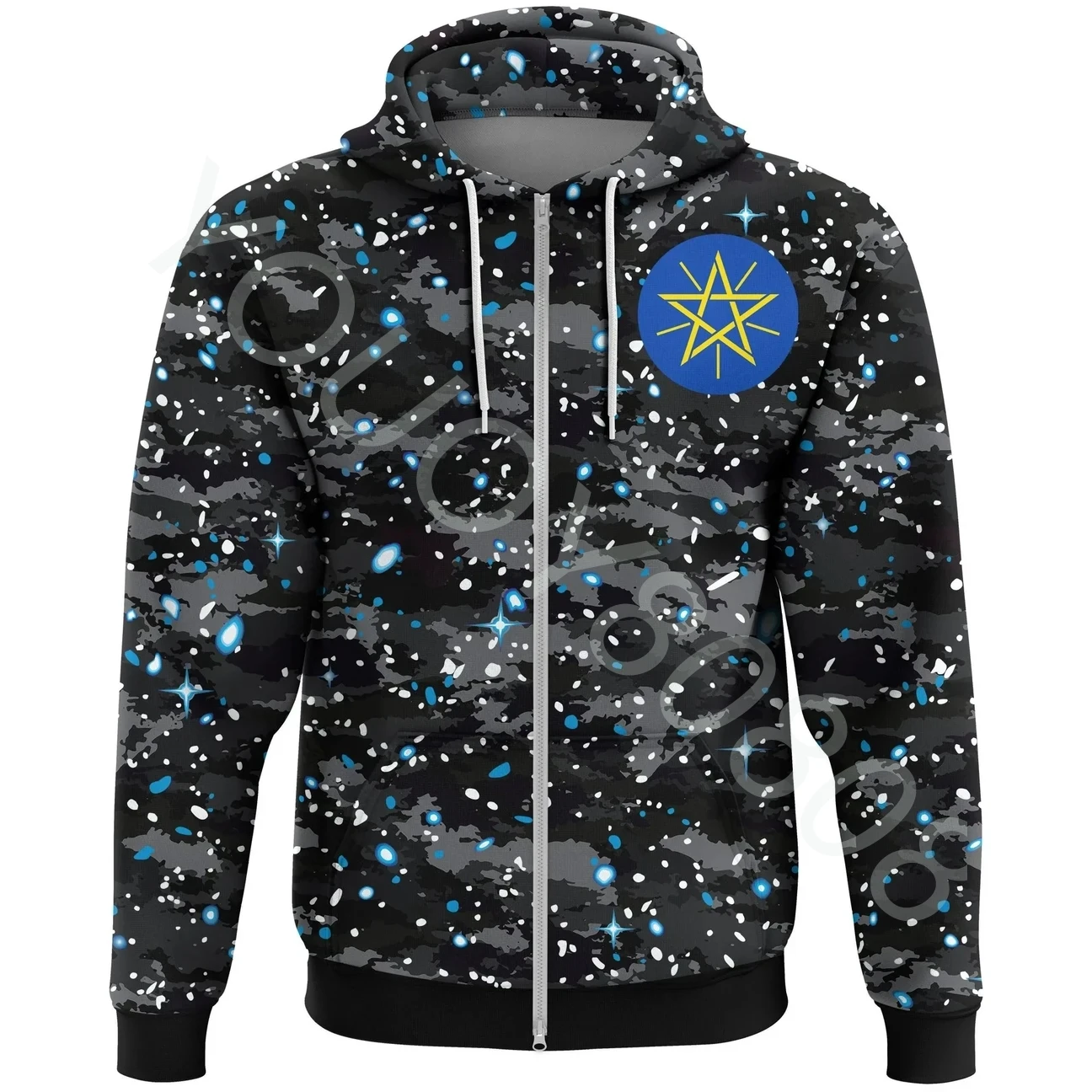 

Africa Men's Women's Casual Street Zip Hoodie Printed Spring Autumn Long Sleeve Ethiopian Space Camouflage Zip Hoodie