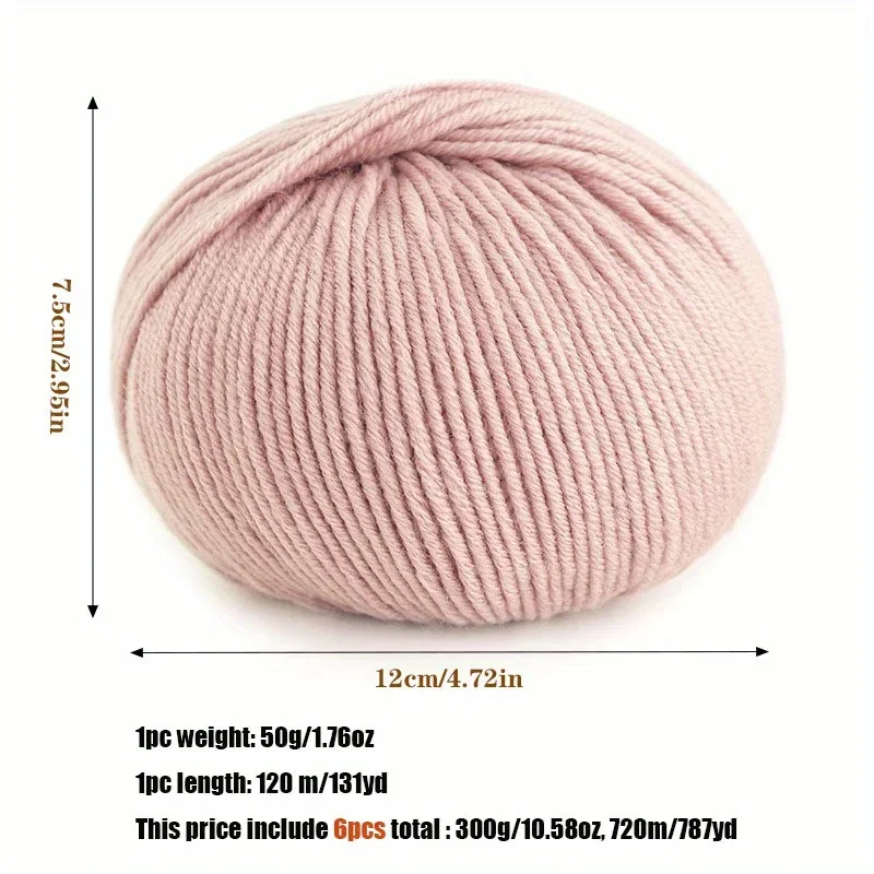 Wool Yarn 6-Pack Wool Yarn Soft Warm Hand Knitting & Crocheting Thread Assorted Colors 1.76oz Each for Hats Jackets Scarves