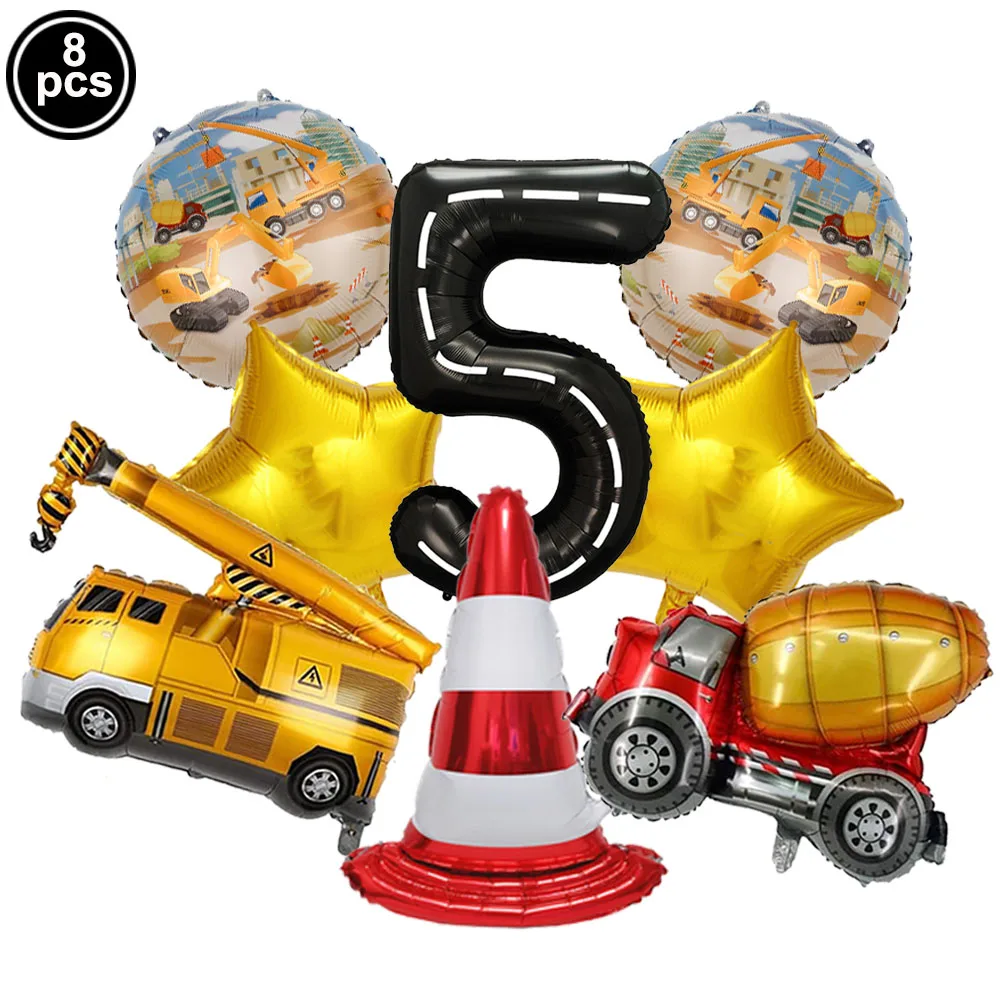 Construction Vehicle Foil Balloons Set for Boys Birthday Party Decorations
