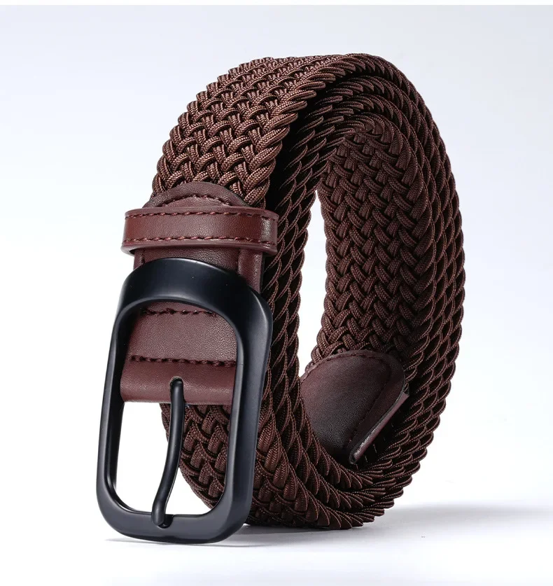 3.4cm Width Man Nylon Belt Elastic Belt Man Stretch Casual Sport Metal Pin Buckle Golf Belt Black Coffee Blue 105 115 125cm