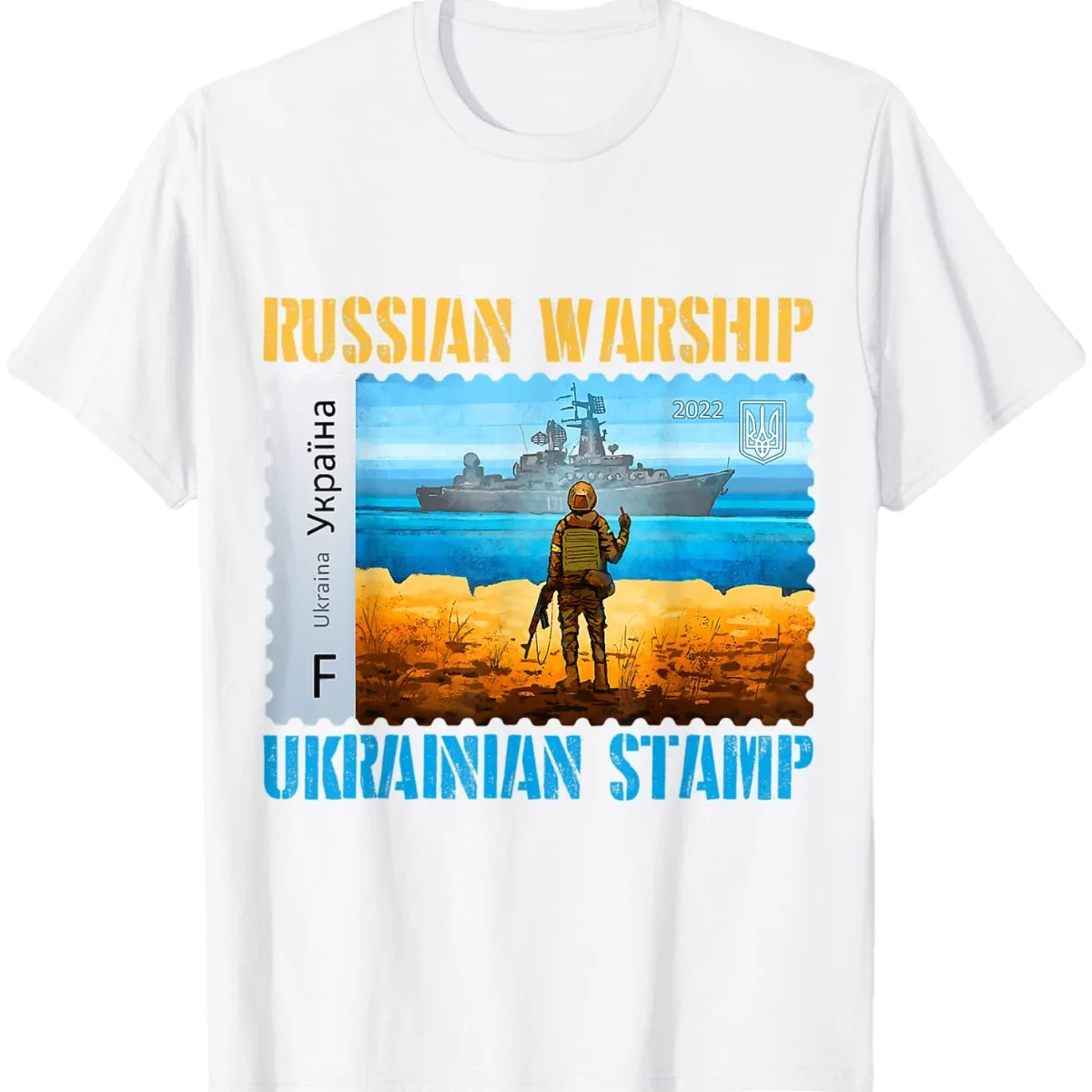 

Funny Ukraine Postage Warship Ukrainian Stamp Flag Pride Men T-Shirt Short Sleeve Casual Cotton O-Neck Harajuku Shirts