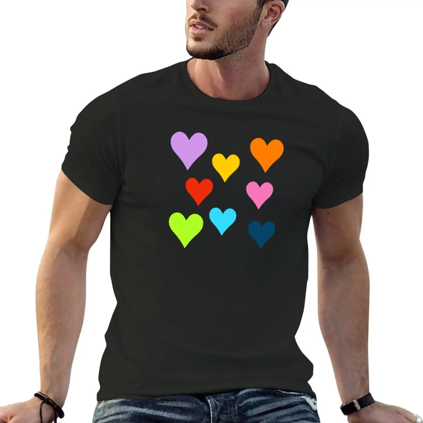 

Rainbow Hearts-Fun Exciting Bright Heart Pattern T-Shirt for a boy street wear summer clothes vintage t shirt men
