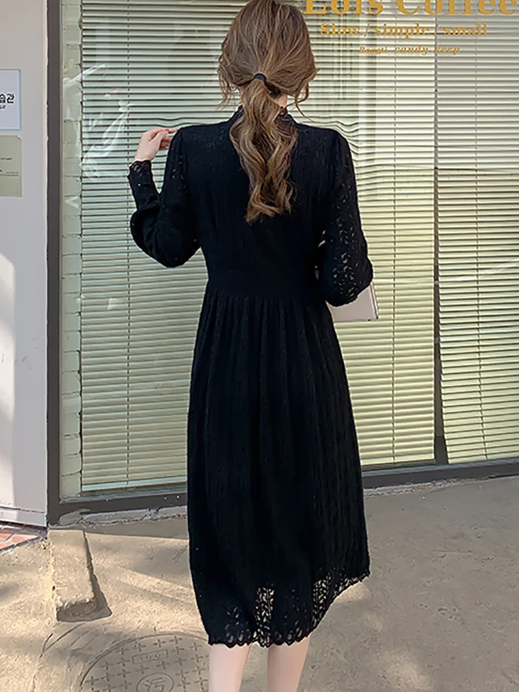 Vestido Midi Informal Con Cuello Redondo Y Manga Tres Cuartos Con