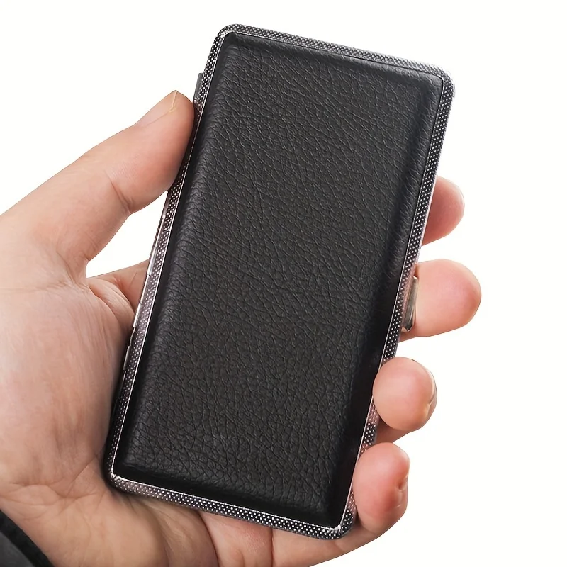 Deluxe PU Leather Metal Cigarette Case - Holds 14 Extra Long Cigarettes