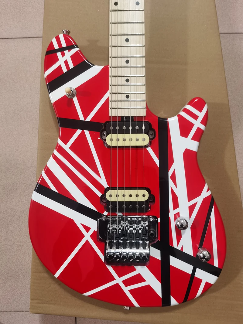 

WOIFGANG EVH Высококачественная электрическая гитара с кленовым грифом и черно-белыми линиями. Фонарь, быстрая доставка