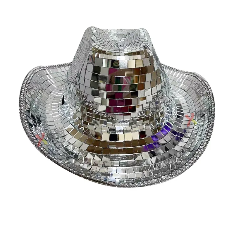 Mirror Ball Hat Shiny Silver Cowgirl Hat Disco Ball Cowboy Hat pub performance cap for men  western