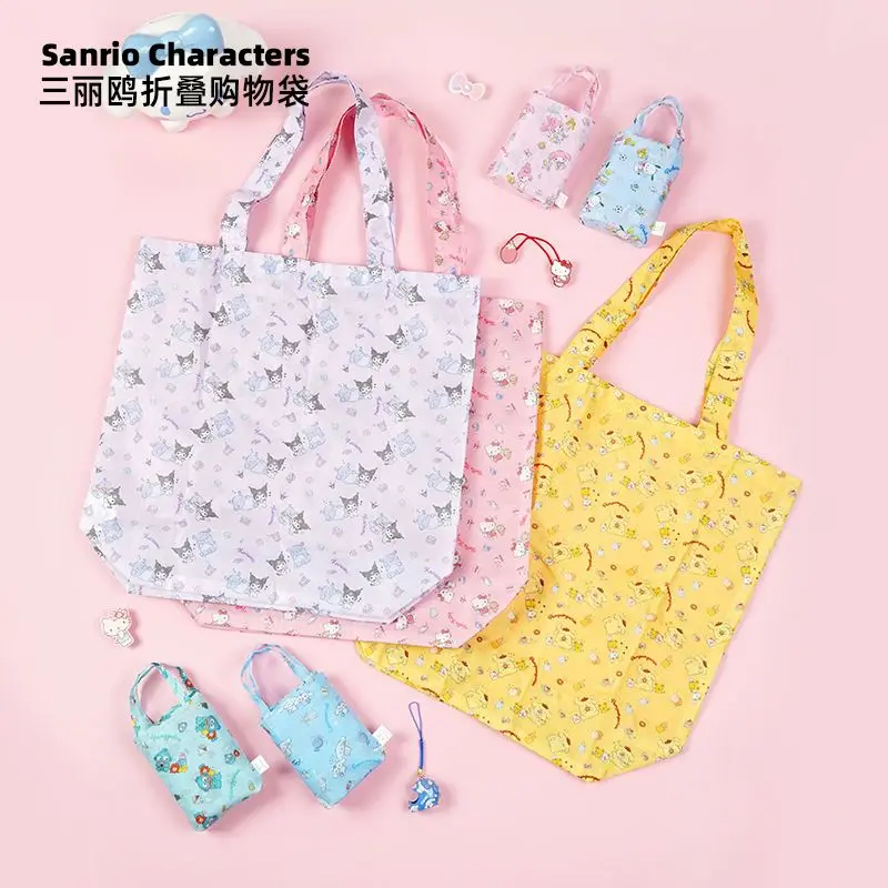 

Anime Hello Kitty Cinnamoroll Kuromi Melody Shopping Bags Cartoon Folding Pouch Foldable Thick Nylon Large Tote Reusable Kawaii