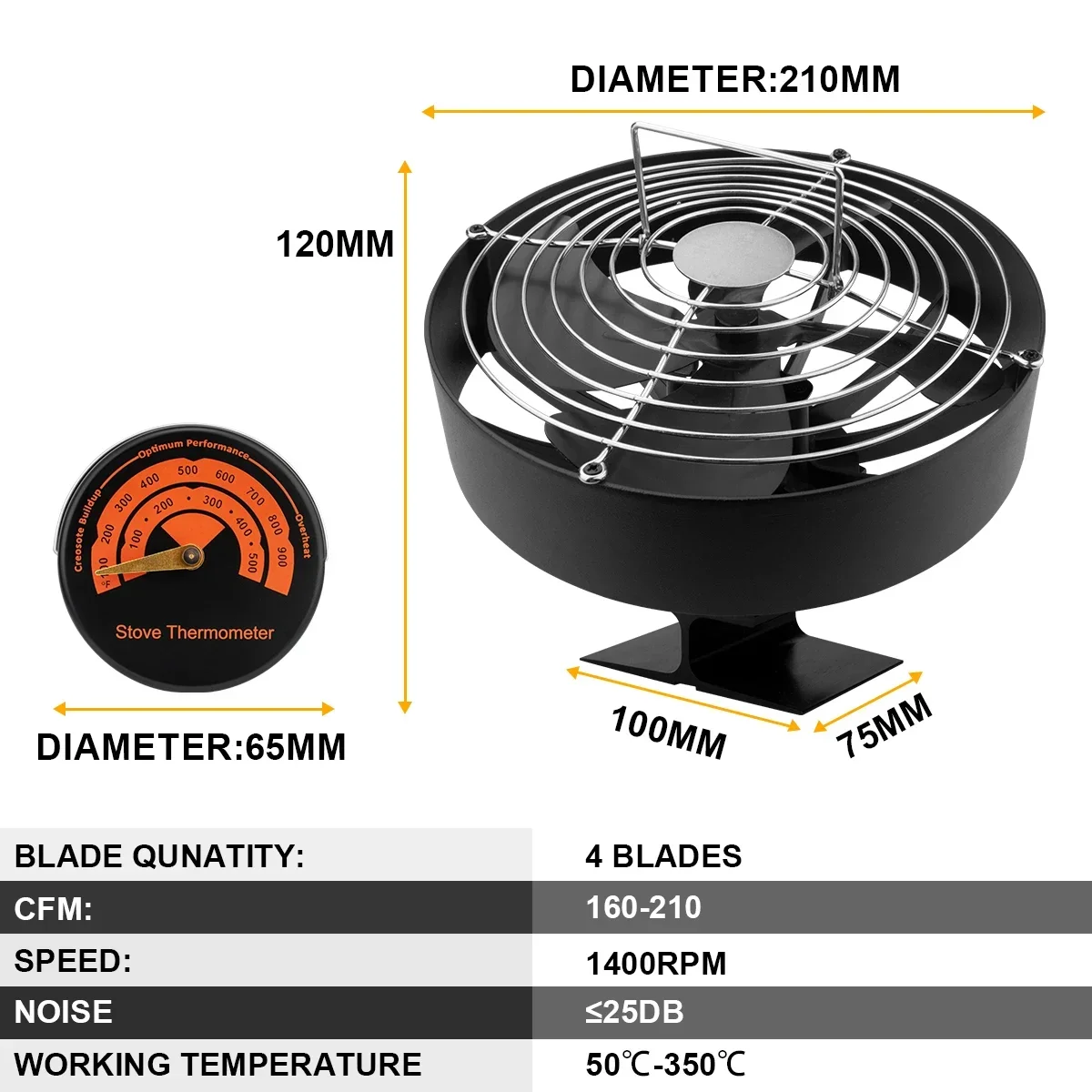 4 Blades Stove Fan Heat Powered Fireplace Fan Log Wood Burner Eco-fan Quiet Fireplace Home Winter Warm Heat Distribution무동력팬