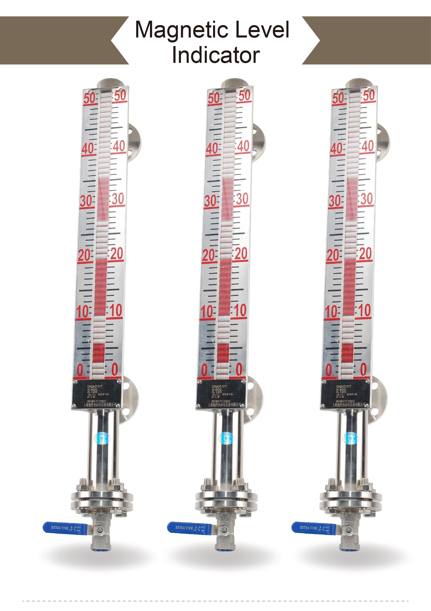 Magnetic Flip Level Gauge UHZ517 Magnetic Float Level Indicator 80C 1.6MPa SS304