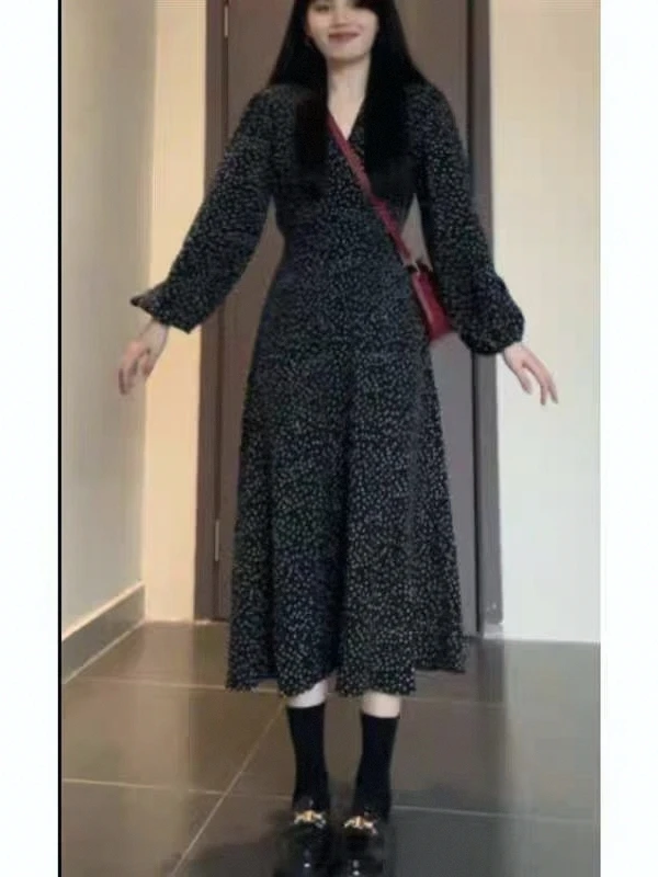 Women's Summer Casual Polka Dot Print Patchwork Long Dr Ele Faionable Maxi Gown for Spring Autumn Seasons