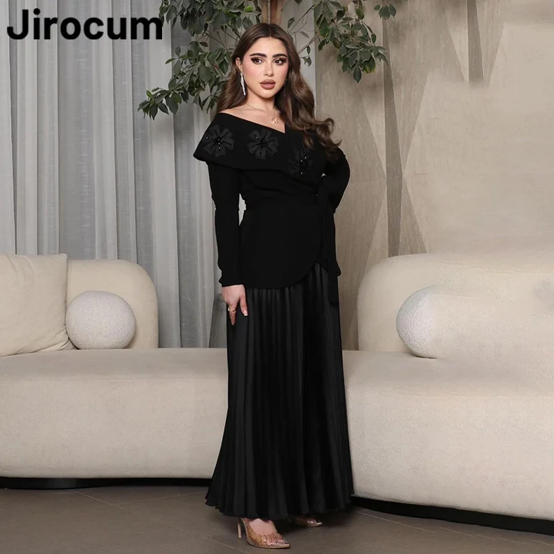 

Jirocum Elegant A Line Floral Prom Dress Women's V Neck Beaded Party Evening Gown Ankle Length Saudi Formal Occasion Dresses