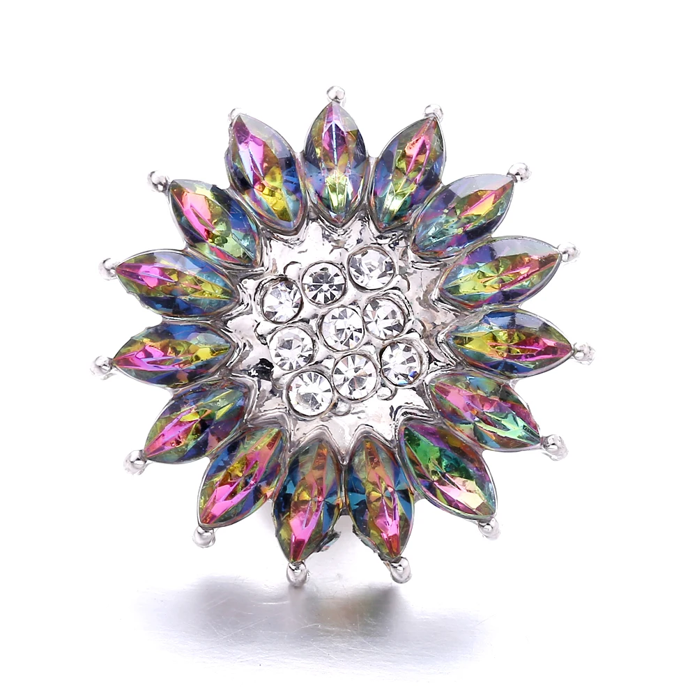 20pcs Snaps Jewelry Colorful Crystal Rhinestone Sun Flower 20mm 18mm Metal Snap Buttons Fit Snap Jewelry Bracelets