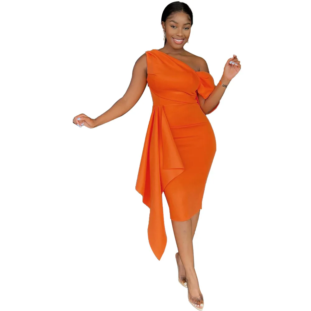 

African Pencil Dress Women One Shoulder High Waist Ropa Mujer Summer New Patchwork Sexy Elegant Party African Dress Vestido 2023