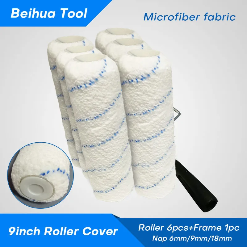 Paint Roller Paint Brush Rubber Roller Brush Wall Brush 7PCS/set 9inch Paint Roller Brush Kit for Wall Decoration Microfiber fabric Nap 6mm/9mm/18mm US Roller Cover Frame