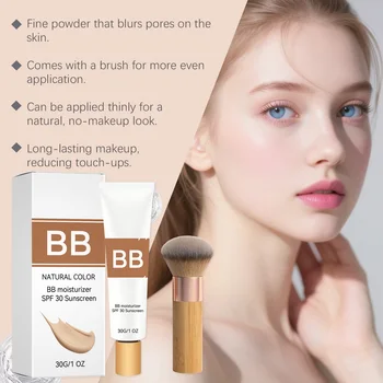 SPF 30 Tinted Moisturizer BB Cream with Hyaluronic Acid Hydrating Skin Tint Natural Glow Foundation & Eco Brush Face Makeup 2