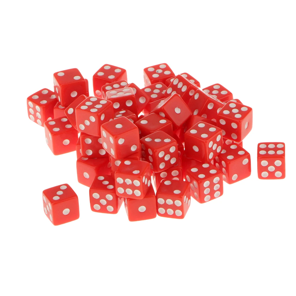 12mm 50Pcs Opaque Acrylic Six Sided Spot Dice Games Spot Dice for Table Game Party Games Toys Gift 6 Colors