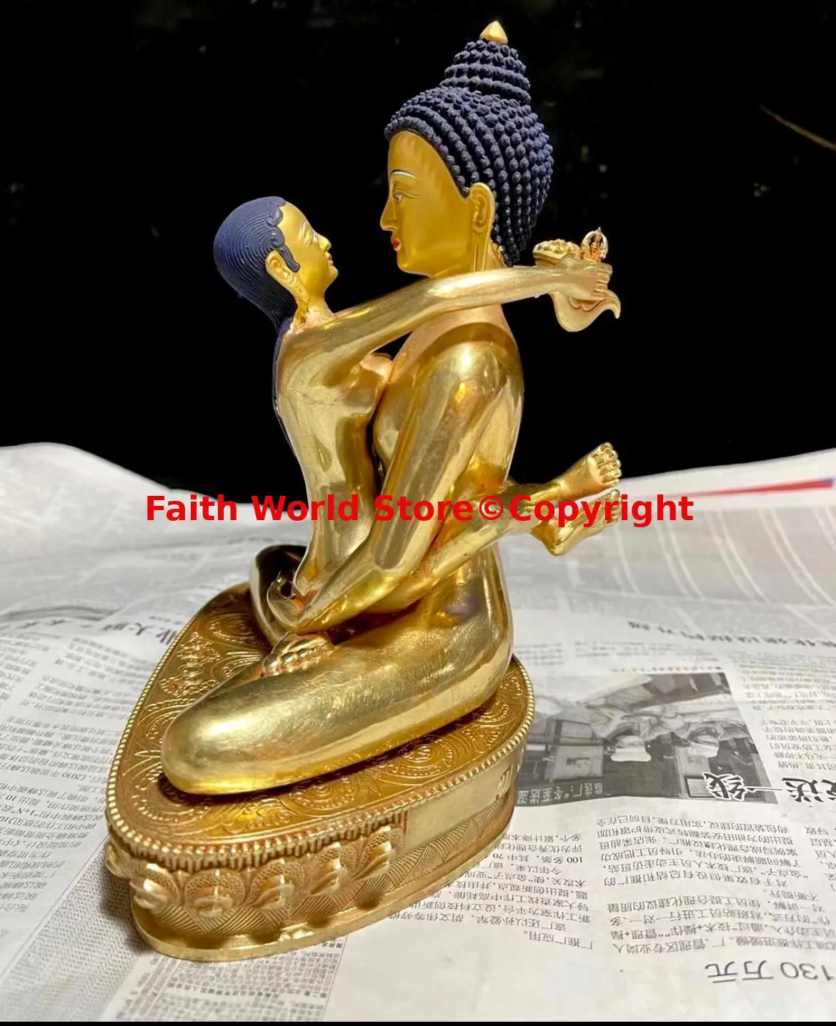 Rare Boutique handmade Buddha statue Samantabhadra Primordial Buddha Yab-Yum figure of the Buddha copper gilding 8 inch Buddhism 4
