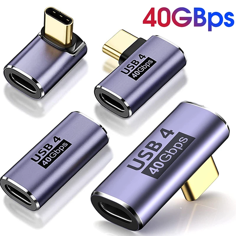 USB4.0 40Gbps Adapter USB C Male To Female 90 Degree 100W Fast Charging Data Converter for Laptop Tablet Phone Accessories