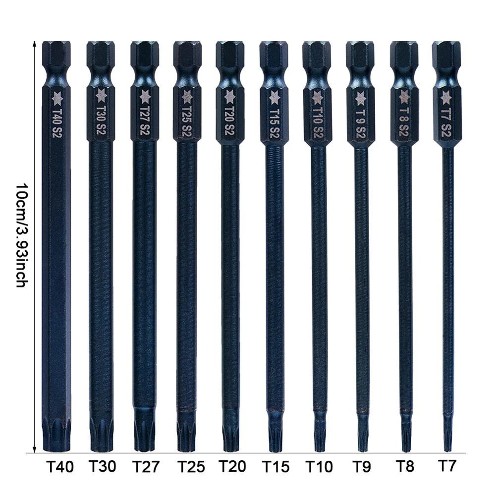 1pc 100mm Length Magnetic Torx Screwdriver Bits 1/4 Inch Hex Shank Torx Impact Duty Screw Driver Bit Electric Power Tools T7-T40